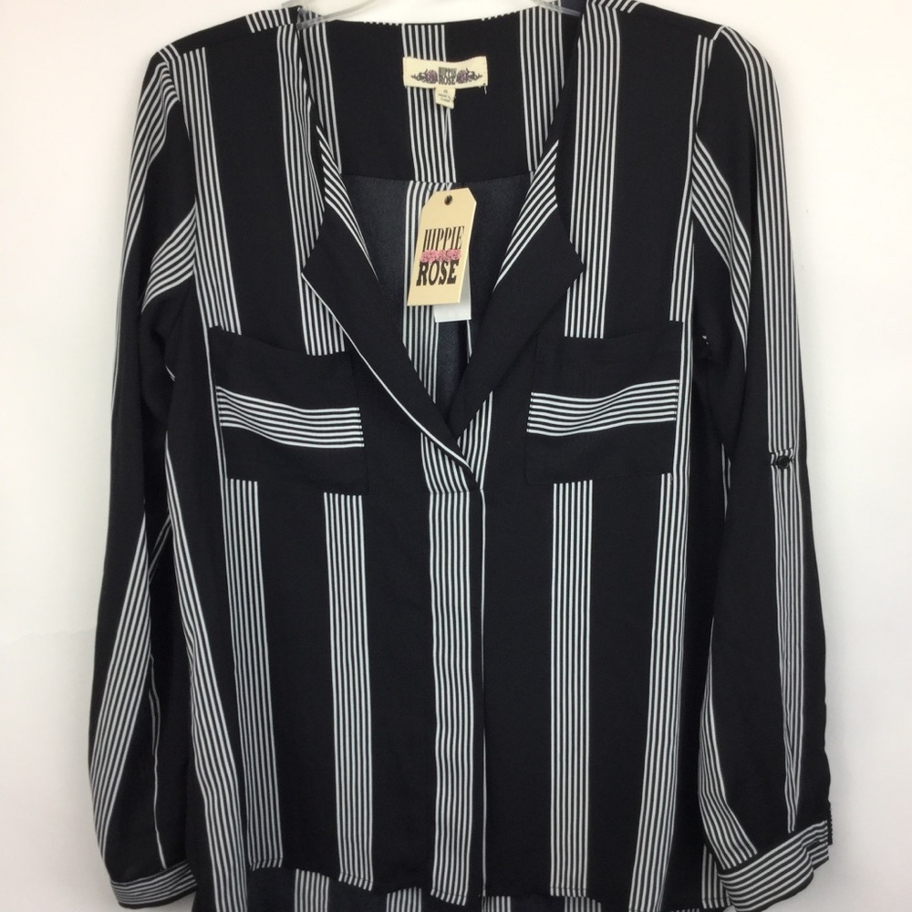 SALE 2/$20 Hippie Rose S Top Black Stripe PopOver